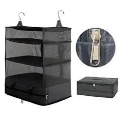 XL_ブラック 『軽量化 YKKファスナー採用』 クローゼット吊り下げ収納 インナーバッグ トラベルポーチ 吊り下げポーチ YKK 圧縮 旅行 出張 旅行ポーチ パッキング (ブラック, XL)