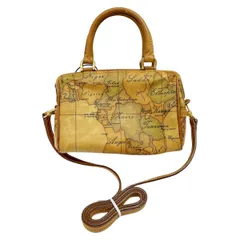 ◆◆PRIMA CLASSE プリマクラッセ ミニボストンバッグ ショルダー 2way 地図柄 ブラウン