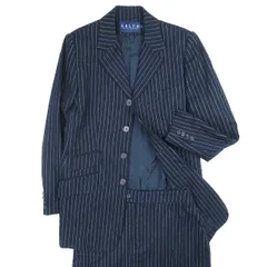 美品 90's 00's ヴィンテージ ラルフローレン Vintage RALPH LAUREN チョークストライプ スカート スーツ セットアップ テーラード ジャケット ブレザー 4B ウール インパクト21 オールド ビンテージ 11 ネイビー/♪5のサムネイル