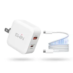 新品 Ewin 充電器 (20W PD 2ポート) 急速 USB-C USB-A 折りたたみ式プラグ 磁気ケーブル付属 形状記憶 スマホ 【Smart IC搭載/ACアダプター/PSE認証済正規品/1ｍケーブル】For iphone16 iphone15 iP