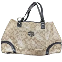 【送料無料】COACH/コーチ/ハンドバッグ/トートバッグ/ベージュ×ブラック/F18923/レディース/PVC/中古品