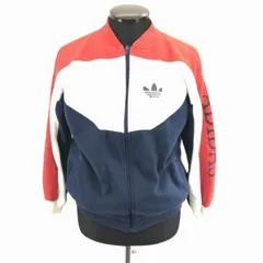 80sビンテージ？★adidas★フルジップブルゾン/アウター【M/赤×白×紺】裏地フリース/袖ADIDASプリント/トレフォイルロゴ/アディダス◆BA950L