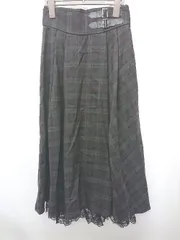 ◇ ⊇ アクシーズファム チェック柄 ベルト付き ロング フレア スカート サイズF ボルドー グリーン系 レディース E  【1507010013703】