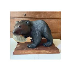 昭和レトロ 木製 木彫り 熊 鮭   工芸品 置物 オブジェ