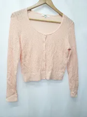 ◇ ⊂ UNIQLO ユニクロ レース ラウンドネック 長袖 ショート丈 カーディガン サイズS ピンク レディース メンズ E  【1506110004048】