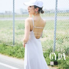 バックオープンサテンキャミロングワンピース GYDA ジェイダ 072440310001 gyda レディース キャミワンピース フリーサイズ グレー 黒 ブラック GYDA ワンピース gyda キャミワンピース 裾フレア 光沢感 キレイめ 新品 正規品