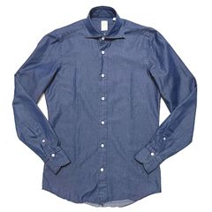 Finamore フィナモレ シャツ メンズ / SIMONE BALI C0160D シモーネ バーリ カッタウェイカラー デニムシャツ インディゴブルー / メンズ イタリア 長袖 ブランド 春 夏 秋 冬