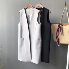 ジレ ベスト レディース 秋 前開き ロングジレ テーラードベスト ノースリーブ ロングベスト ジレジャケット おしゃれ エレガント フォーマル カジュアル 通勤 OL 春 yanshuang08