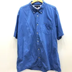 00's TOMMY HILFIGER/00年代 トミーヒルフィガー ギンガムチェックシャツ 半袖シャツ ボタンダウン ワンポイント刺繍 オーバーサイズ ビッグサイズ ホンジュラス製 XLサイズ ブルー