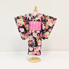 【浴衣 単品】キッズ 子供 ゆかた 黒 梅 花柄 100〜150cm P1