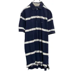TOMMY HILFIGER 半袖 ロゴポロシャツ トミーフィルフィガー M ネイビー ボーダー ボタン 古着卸 アメリカ仕入 a703-5749
