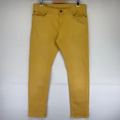古着 トミーヒルフィガー TOMMY HILFIGER デニムパンツ スリム ストレート ワンポイントロゴ カラーパンツ w36 L34  イエロー メンズ