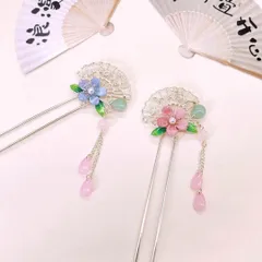 かんざしレディースアクセサリー和風小物チャイナ扇揺れる花着物ピンク大人可愛い上品