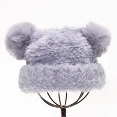 【新品・未使用】 くま耳ハット メンズ フェイクファー もふもふ 個性的 ファー素材 ファー くま耳 可愛い アクセント モフモフ cute 被り物 ニット帽 ビーニー アニマル 帽子 ぼうし ボウシ ハット 即購入可 グレー 灰色 13308-CPZ