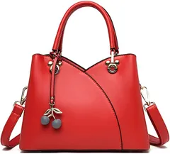 FairyPomu ショルダーバッグ 斜めがけ ハンドバッグ 肩掛け レディース カバン 2way( レッド)