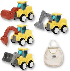 PALTIA 働く車 ミニカー 建設 車両 砂遊び おもちゃ 工事 現場 セット 4台入 お片付け袋 付き