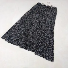 【アメリカンホリック】スカート　黒　ブラック　斜め切り替えアソートプリントスカート　L　総柄　レーヨン　自宅洗濯可能　ロング　美品