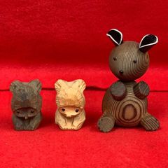 熊ボッコ　クマ　木彫り　郷土玩具　民芸品　北海道　置物　3個セット　　B