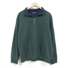 L/古着 ノーティカ NAUTICA 長袖 ブランド ハーフジップ スウェット メンズ 00s ワンポイントロゴ ツートンカラー 緑他 グリーン 25mar18 