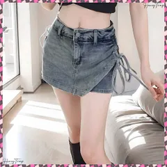 送料無料 サイドリボンデニムショートパンツスカート レディース ハイウエスデニムキュロット 美脚脚長ミニスカ風ショーパン おしゃれラップ風デニム短パン 着やせ韓国風スカパン デニムミニスカート セクシーミニパンツ ホットパンツ細見え