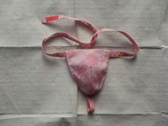 ☆ふんどし☆ピンクに散り桜と蝶柄プリント黒猫褌Lサイズ両A面「褌工房さっぽろ」