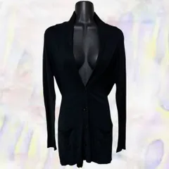 COMME CA ISM　コムサイズム　カーディガン　ブラック　レディース　長袖　襟付き　深Vネック　ポケット　ロング丈　伸縮性有