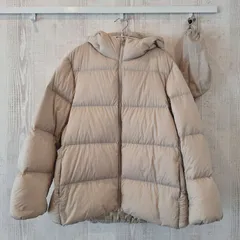 UNIQLO ユニクロ ウルトラライトダウン コクーンパーカ ベージュ Lサイズ フード付き ダウンジャケット 211-429458 巾着 収納袋付き 【7668】