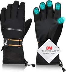 Vihir スキーグローブ 冬用 スポーツグローブ アウトドア防風防寒手袋 3Mシンサレート 保温 厚手 撥水加工 登山 除雪作業 バイク通勤 男女兼用 Mサイズ  ブラック  R10145