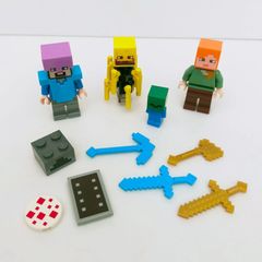 3037　レゴ　マインクラフト　マイクラ　ミニフィグ　4体＆小物セット　武器　盾　ケーキ　べびーゾンビ　闇のポータル　ブレイズ　つるはし　斧　剣　まとめ売り　LEGO　レゴブロック