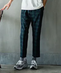 未使用　RESOUND CLOTHING PAT WIDE EASY PANTS / RC32-ST-036 / ベルト付きテーパードワイドパンツ / グリーンチェック　サイズ3