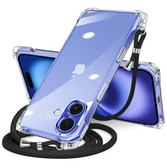 iPhone 16 Plus 用 ケース クリア ショルダー iPhone16plus 用 スマホケース アイフォン16Plus カバー 肩掛け 斜めかけ 縄掛けケース 透明 TPU 薄型 軽量 耐衝撃 携帯ケース 紐付き 斜めがけ 織りストラップ付き ネック