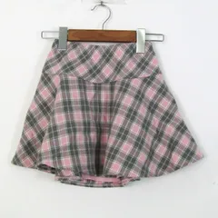 メゾピアノ フレアスカート チェック柄 ウール混 ボトムス 記名有 キッズ 女の子用 130サイズ ピンク×グレー Mezzo Piano 【中古】