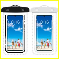 【2枚セット】防水ケース スマホ用 IPX8認証 全面クリア 押し易いサイドボタン 顔認証 撮影 通話 タッチ快適 海 水中 温泉 風呂 プール iPhone/Android スマートフォン7.2インチ以下インチ以下全機種対応 (ブラック+ホワイト)