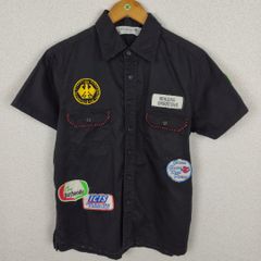ワークシャツ 半袖 ワッペンカスタム ブラック メンズ 古着 ワーク系 アメカジ ストリート