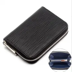 高級感あるシンプルコインケース ラウンドファスナー 小銭入れ 合成皮革 青