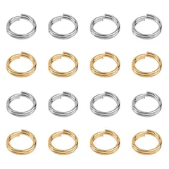 【数量限定】ステンレス キーホルダー パーツ 二重リング 5mm 平キーリング ステンレス 丸カン スプリットキーリング 2色 ナスカン キーチェーン クラスプ キーパーツ 二重カン 約200個 ゴールデン ステンレス色 鍵飾り アクセサリーパーツ UNICR