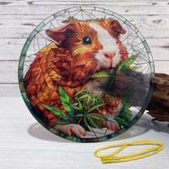 【モルモット】サンキャッチャー風アクリルオーナメント｜吊り下げ式ステンドグラス風インテリア／窓・壁装飾◎