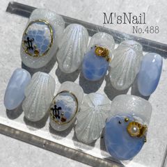 ネイルチップ 夏 マーメイド シェル 海外 海 波 うるうる ちゅるん