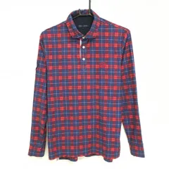 【美品】23区ゴルフ 長袖ポロシャツ ネイビー×レッド チェック 微起毛  メンズ L ゴルフウェア 23区