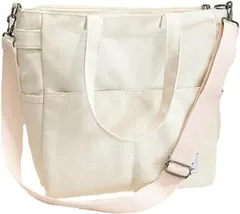 Brightrust トートバッグ 大容量 ショルダー 帆布キャンバス 斜め 掛け 肩掛け カバン 学生 通学 通勤( ホワイト)