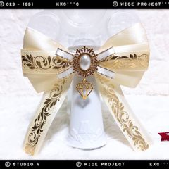 リボン♡カノンリボン～long～♡花柄ベージュ♡ハンドメイド リボン ヘアゴム♡カノンリボン〜long〜♡フラワーレースリボン