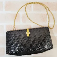 ランセル  LANCEL ☆ ヴィンテージ カゴ ショルダーバッグ クラッチ 伊製 ブラック イタリア製 天然素材のサムネイル