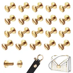 組ネジ 20個セット 真鍮 ネジ式カシメ 底びょう 金色 金具 シカゴスクリュー パーツ バッグ ベルト レザーブレスレット ドキュメントブックアルバム製本スロットに適用（10×4×5mm）