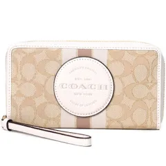 コーチ 財布 COACH ジャガード ぺブルレザー シグネチャー デンプシー ストライプ ロゴ パッチ ラージ iPhone スマホ フォン ウォレット リストレット 財布 ライトカーキチャーク C9073