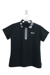 【美品】Dance With Dragon(ダンスウィズドラゴン) ハーフジップポロシャツ 黒 レディース 2 D2-178311 ゴルフウェア 2507-0035 中古