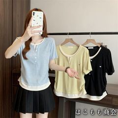 【美品・未使用新品】半袖です☆レディース2025夏新作デザインスリムフェイク2ピースTシャツトップス