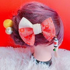 畳縁リボン☆椿☆お祭り髪飾り☆よさこい髪飾り☆成人式髪飾り☆卒業式髪飾り☆前撮り☆御神輿☆体育祭ヘア☆お揃い☆リボン