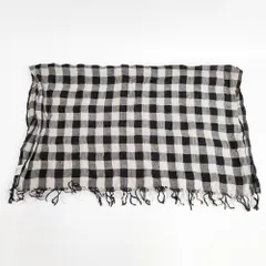 Hermaphrodite ブロックチェック リネン マフラー ストール ブラック ベージュ レディース エルマフロディット【中古】5-0607M◎