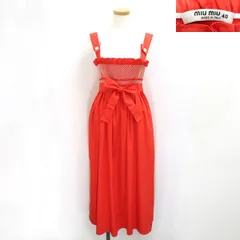 美品】miumiu❀朱赤＆黒 ノースリーブ ギャザードレスワンピース 36