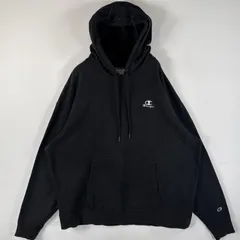 古着 チャンピオン Champion パーカー 大きいサイズ ワンポイントロゴ刺繍 マフポケット ワッペン 裏起毛 2X LARGE  ブラック メンズ